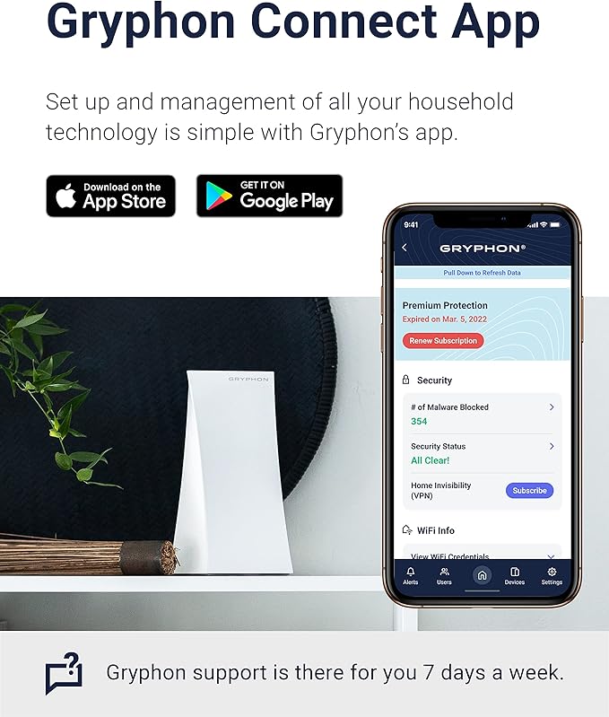 Gryphon Tower Super-Fast Mesh WiFi Router 2-Pack – Advanced Firewall Security, Parental Controls, and Content Filters – Tri-Band 3 Gbps, 6000 sq. ft. Full Home Coverage per Mesh Router