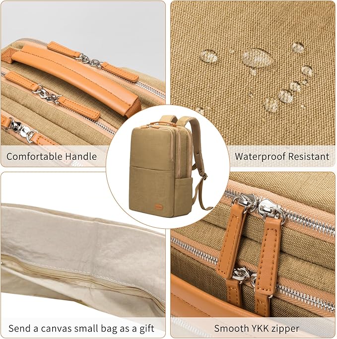 NOBLEMAN Travel Backpack Men Women, Business Computer Backpacks with Multi Compartment Storage Laptop Backpack, Water Resistent 15.6 Inch Laptop Work Business Backpack with USB Port for Nurse (Khaki)