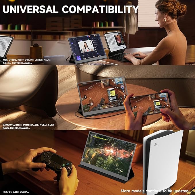 qaf 15.6 Inch Portable Monitor, FHD 1080P USB-C HDMI External Display, 100% sRGB HDR IPS Ultra-Thin Travel Second Screen for Laptop Mac Phone PS5 Xbox Switch, with Smart Cover & Speakers (Space Grey)