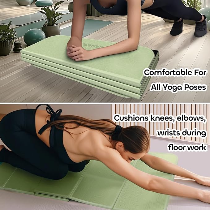 Foldable Yoga Mat 12mm Extra Thick Joint Protection,Portable Design for Travel/Pilates/Board/Camping,Environmental Sports Mat Non-Slip Gym Mat,Odorless POE Material