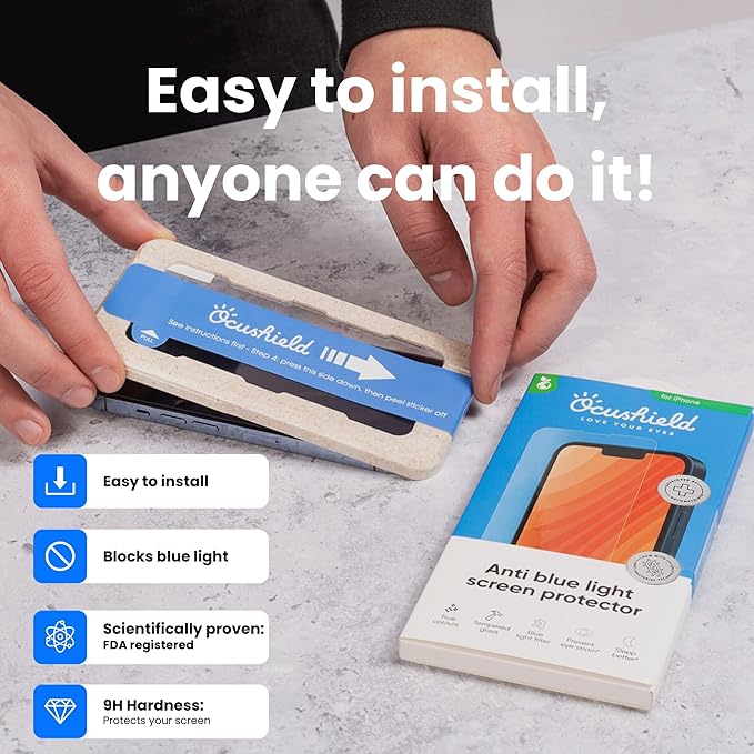 Ocushield Anti Blue Light Tempered Glass Screen Protector for iPhone 7 Plus | iPhone 8 Plus - Protect Your Eyes, Reduce Migraines & Improve Sleep