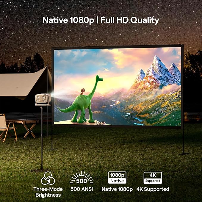 Aurzen BOOM mini Google TV 4K Supported Smart Projector with WiFi and Bluetooth, Outdoor & Home Movie Projector with 20W Speakers DoIby Audio, Real-Time Focus & Keystone, 500 ANSI Lumens, Off-white