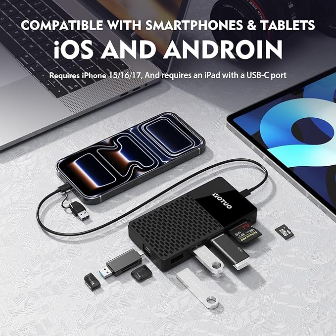 3 in 1 Portable SSD 500GB, Up to 1050MB/s, USB-C External Solid-State Drive with Multi-Port USB 3.2 Hub, SD/TF Card Reader. Docking Station with PC/Mac/laptop/iPhone 17/Windows/Android/Linux/iOS