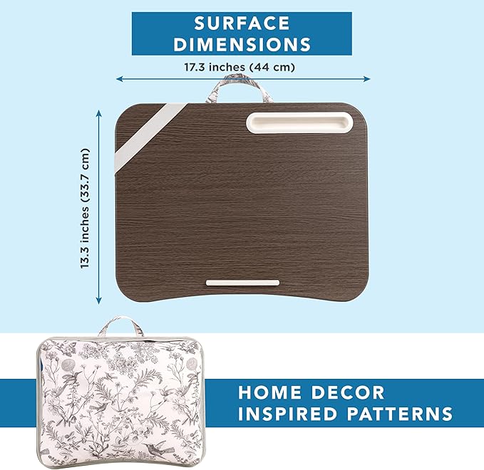 LAPGEAR Designer Lap Desk with Phone Holder and Device Ledge - Hummingbird Toile - Fits up to 15.6 Inch Laptops - Style No. 45413