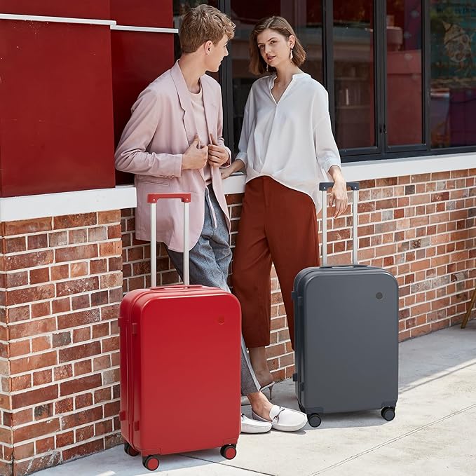 mixi Luggage Suitcase with Spinner Wheels, Hardside Rolling Suitcase PC with Cover & TSA Lock Lightweight Travel Case 28in Checked in, Rock Gray