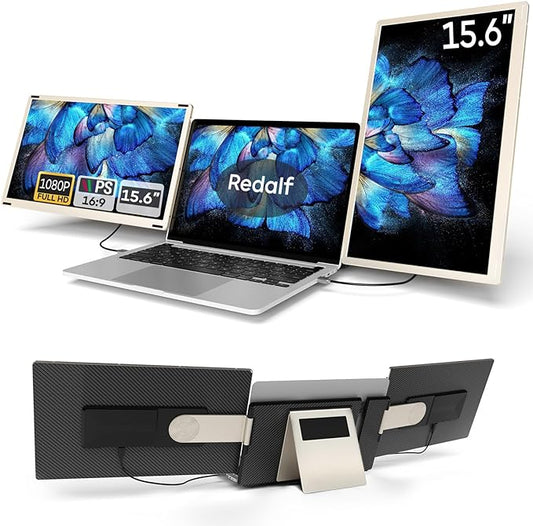 Redalf 15.6" Laptop Screen Extender, 1080P FHD Triple Portable Laptop Monitor Extender,Detachable Screen Travel Monitor for 13"-17.3" Laptops (Mac/Wins/Chrome/Dex)