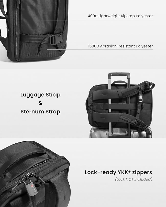 tomtoc Travel Backpack 28L, TSA Friendly Flight Approved Carry-on Luggage Hand Water-resistant Lightweight Business Rucksack, Durable Bag Fits 16 Inch Laptop