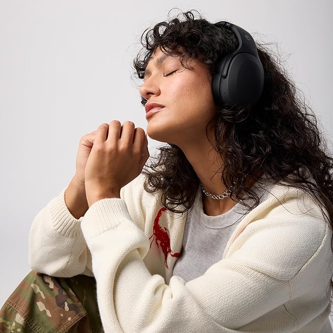 Skullcandy Crusher Evo Wireless Bluetooth Headphones with Multi-Sensory Bass, Noise Isolating Over-Ear Fit, Up to 40 Hours Battery, Microphone for iPhone Android - True Black