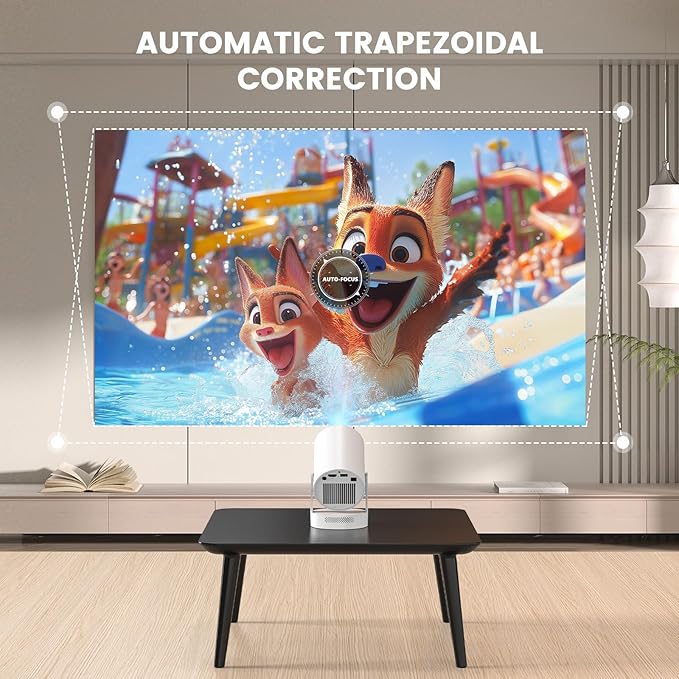 【Electric Focus】Mini Projector,Support 4K with Bluetooth 5.4 WIFI6,48watt Sound Base Speaker, 260 ANSI,Android 11,210° Rotation,auto Keystone Correction Video Projector HY300 Plus