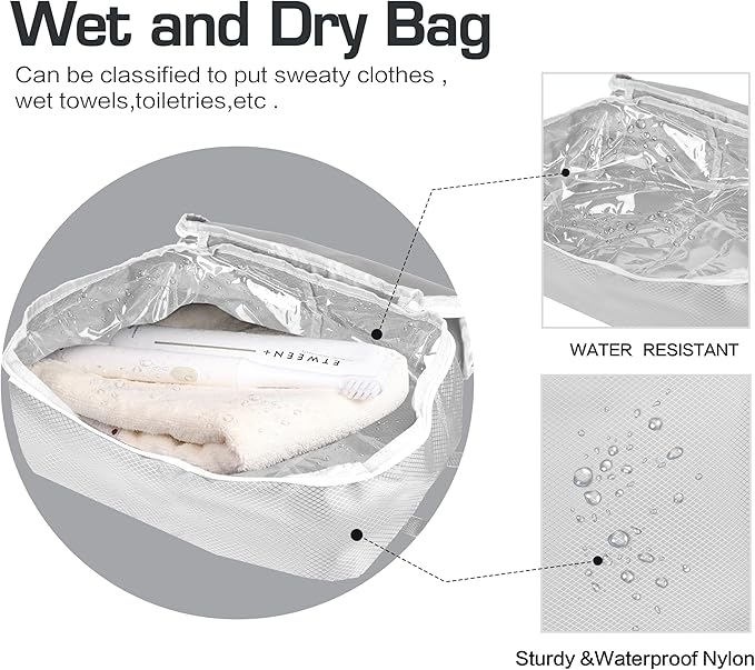 8 Set Expandable Compression Packing Cubes for Suitcases Travel Essentials Carry On Waterproof Storage Bag With Dry And Wet Separation Grey