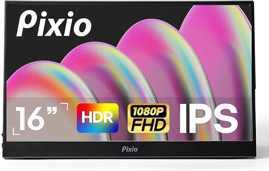 Pixio PX160 Wave Portable Monitor 15.6 inch 60Hz FHD 1080p IPS Panel HDR Screen Cover Stand USB-C HDMI Laptop Screen Extender Portable Monitor for Laptop, PC, Console, Phone