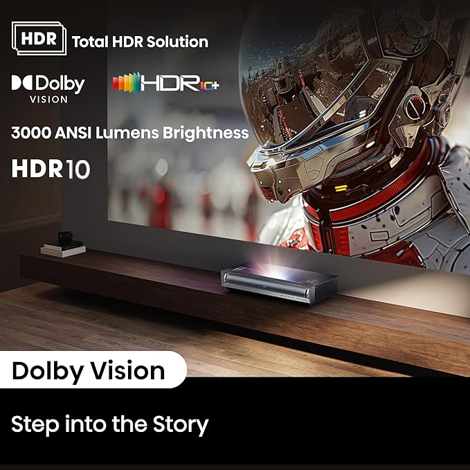 Hisense PX3-PRO Ultra Short Throw Triple Laser Projector, 4K UHD, 80” – 150”, 3,000 Lumens, 3000:1 Contrast, Dolby Vision & Atmos, IMAX Enhanced, 240 High Refresh Rate, Google TV, Designed for Xbox