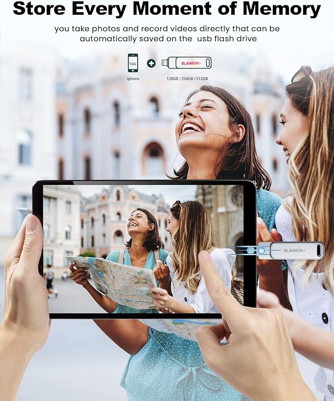 MFi Certified 512GB Flash Drive for iPhone Photo Stick, USB Memory Stick High Speed iPhone Flash Drive, External Memory Storage USB Stick Thumb Drive for iPhone/iPad/Android/PC (Metallic Silver)