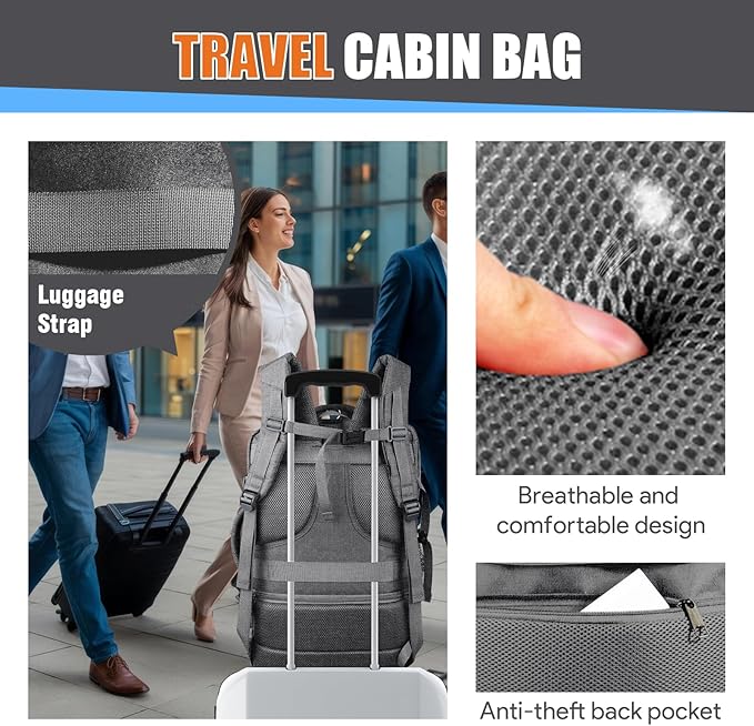 50L Travel Backpack, Carry On Backpack, Large Luggage TSA Flight Approved Anti-Theft Laptop Bag, Sturdy 17 Inch TSA Friendly Water Resistant College School Bag Gifts for Men,Grey