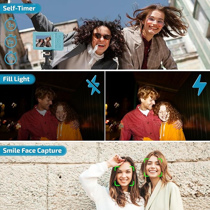 Digital Camera, FHD 4K 44MP Autofocus Point and Shoot Camera with 2.4" LCD 16X Zoom Portable Compact Cheap Camera for Teens Boys Girls Kids Adults (Blue)