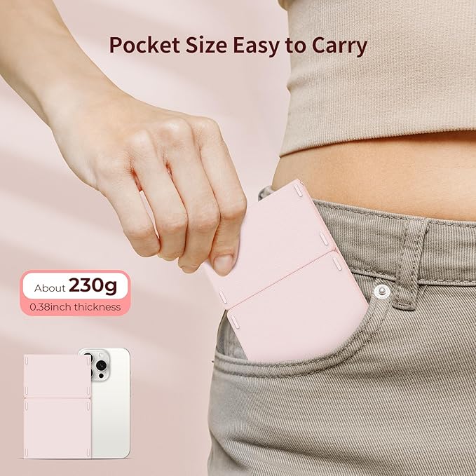 seenda Foldable Bluetooth Keyboard for Travel, Tri-Folding Wireless Rechargeable Multi-Device Portable Keyboard with Touchpad, for Laptop iPad Tablet PC Smartphone Windows iOS Android, Pink