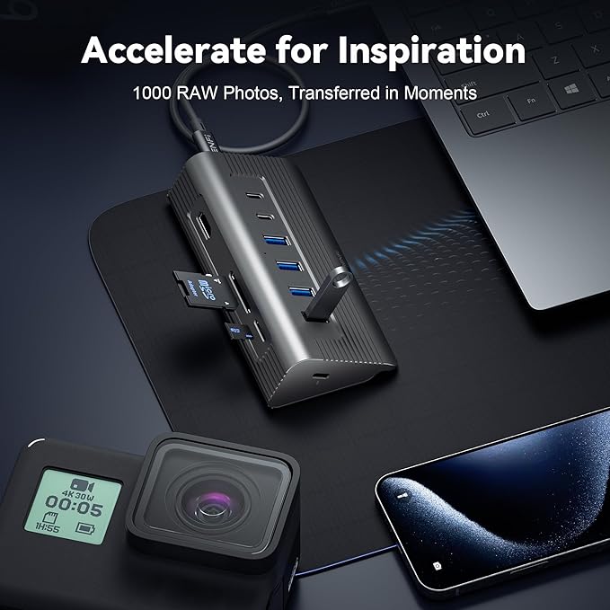 10-in-1 USB C Hub, 10Gbps USB 3.2 Gen 2 & 4K 60Hz HDMI Multiport Adapter | Docking Station with Detachable Cable, 100W Power Delivery, SD/TF for MacBook Pro/Air M4 M3, Dell XPS (Space Gray)