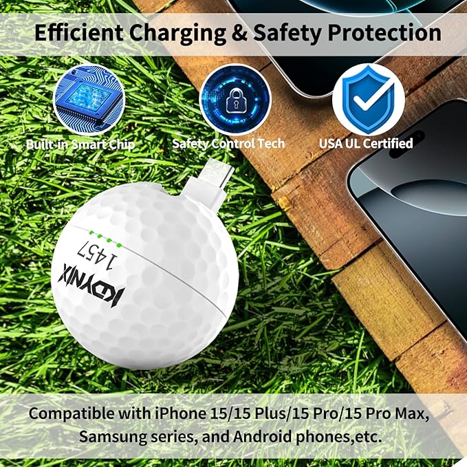 2000mAh Creative Golf Ball Power Bank, Emergency Mini Power Portable Charger USB-C, Compatible with iPhone15,16，17，15 Plus,15 Pro Max, Gift for Golf Lover Men Women (White Golf Power Bank)