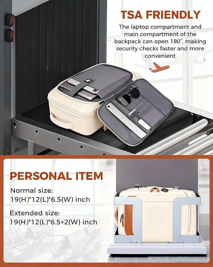 Vancropak Travel Backpack for Women, Airline Approved Carry On Backpack with 3 Packing Cubes, Expandable Large 40L Travel Bag fits 17" Laptop, Anti Theft Luggage Suitcase Weekend Daypack, White Brown