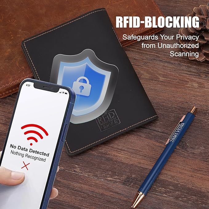 STAR VISTA Phoenix Leather Passport Holder, Full Grain Cowhide Travel Wallet - RFID Blocking, ID Window, Zipper Pocket, Pen & Notebook Included, Dark Chocolate