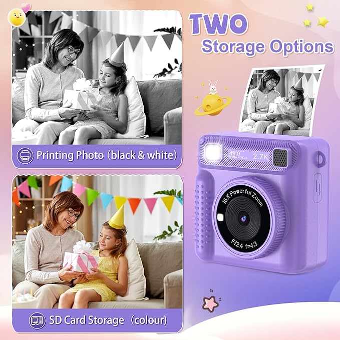 Kids Instant Print Camera - Christmas Birthday Gifts for Girls Boys, Instant Cameras That Print Photos for 4 5 6 7 8 9 10 Year Old Girl Birthday Gift with 32GB SD Card