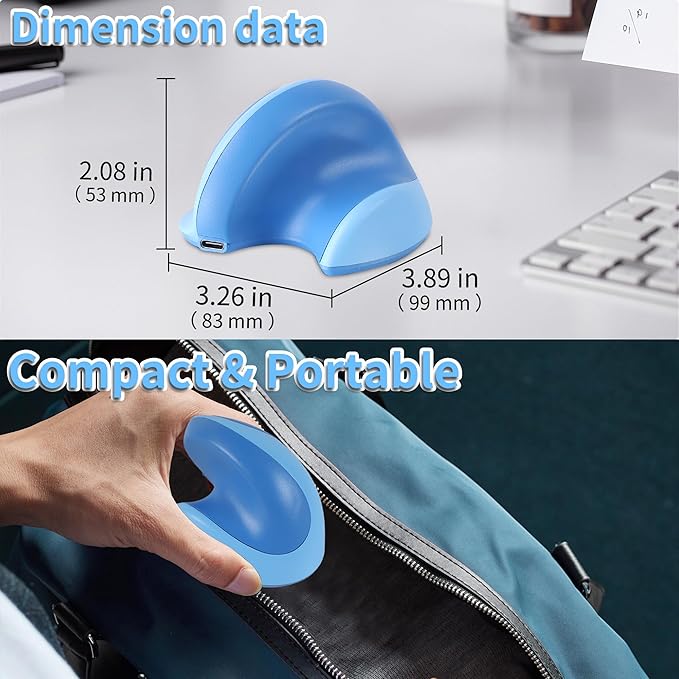 Wireless Mouse Ergonomic Vertical Mouse with Bluetooth & 2.4GHz USB Receiver 3 Buttons Rechargeable Silent Portable Optical USB Cordless Mice for Laptop PC Desktop Tablet Kids Adults Gifts (Blue)