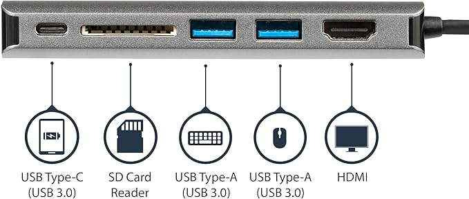 StarTech.com USB C Multiport Adapter - USB-C Travel Dock to 4K HDMI, 3x USB 3.0 Hub, SD/SDHC, GbE, 60W PD 3.0 Pass-Through - Portable USB-C Mini Docking Station USB Type-C/Thunderbolt 3 (DKT30CSDHPD3)