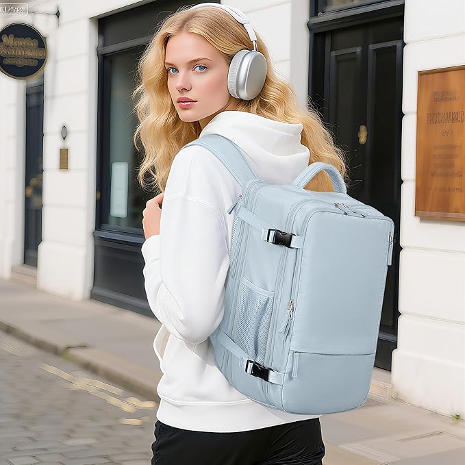 Beraliy Large Travel Backpack Women, Airline Approved Backpack, Carry On luggage, 17 inch Laptop Backpack, Waterproof Business Hiking Bag, Light-blue