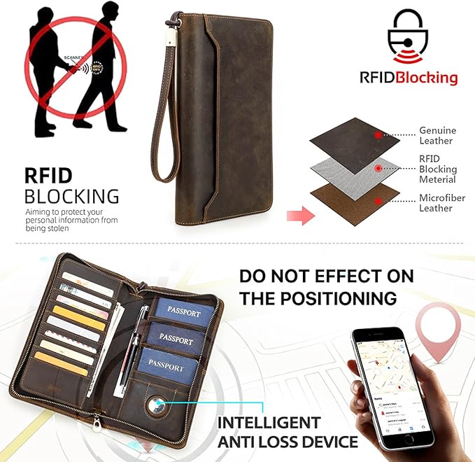 Top Grain Leather Travel Passport Wallet Organizer Case for Families, Handmade for 6 Passports & Multi Cards, RFID Blocking Large Capacity for Cards/Passports/Tickets/AirTag, Matte Coffee