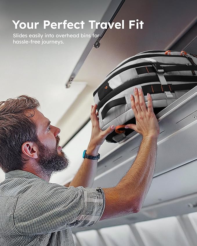 Tolaccea Travel Backpack, TSA Friendly Flight Approved Carry-on Luggage Water-resistant Business Rucksack, Durable Large Computer Bag Daypack Fits 15.6 Inch Laptop, 35-45L Expandable - Grey