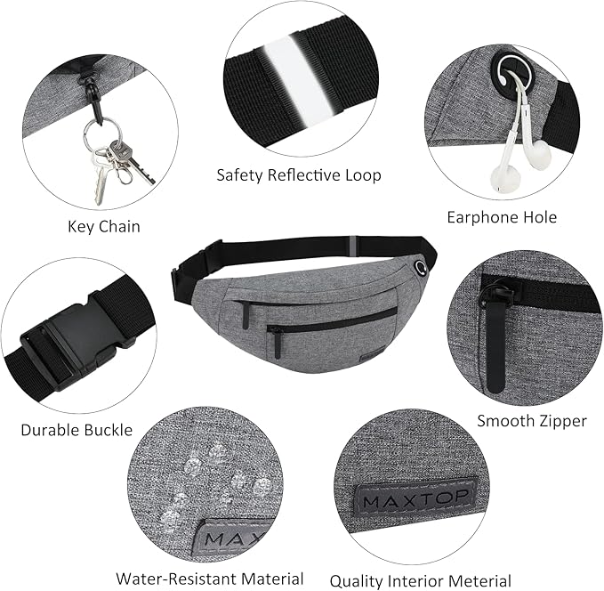 MAXTOP Large Crossbody Fanny Pack with 4-Zipper Pockets,Gifts for Enjoy Sports Festival Workout Traveling Running Casual Hands-Free Wallets Waist Pack Phone Bag Carrying All Phones