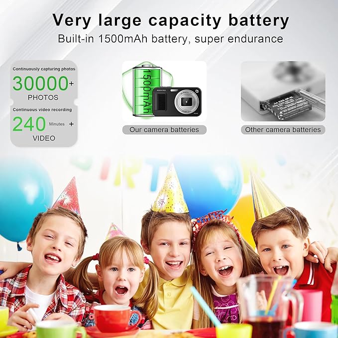 Digital Camera, Autofocus 48MP Kids Camera, FHD 1080P Point and Shoot Digital Cameras with 32GB Card, 16X Zoom Anti-Shake, Compact Camera with 1500mAh Batteries for Boys Girls Teens
