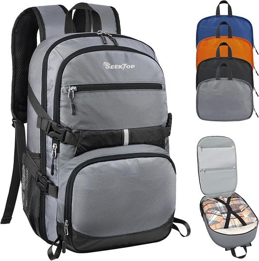 Seektop 40L Hiking Backpack Foldable Daypack for Women Men, Lightweight Travel Backpack Carry on Flight Approved for Camping School Work Business Leisure (Gray)