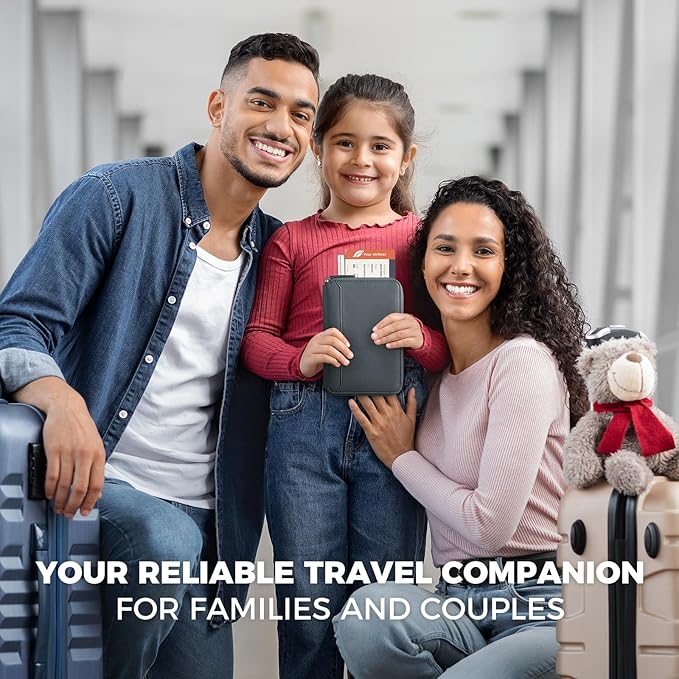 VULKIT Leather Passport Holder for 4-8 Passports Family Passport Wallet with Zipper Travel Documents Organizer for Men or Women(Navy)