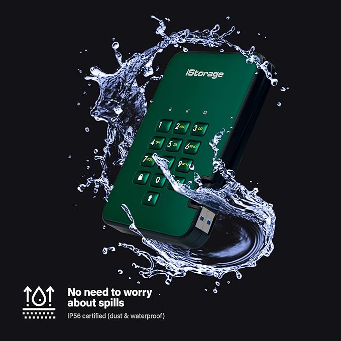 iStorage diskAshur2 SSD 512GB Green | Secure portable solid state drive | Password protected | Dust & water resistant | Hardware Encryption