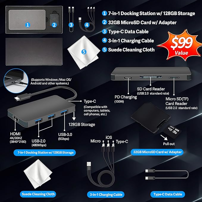 SAMSUNG Galaxy Chromebook Go 14" Laptop, Intel Celeron N4500, 4GB LPDDR4X, 288GB Storage (128GB eMMC+160GB Docking Station Set), Intel UHD Graphics, Long Battery Life, Wi-Fi 6, Chrome OS, Silver