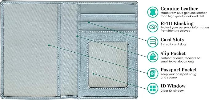 Personalized Monogrammed Chambray Leather RFID Passport Wallet and 2 Luggage Tags