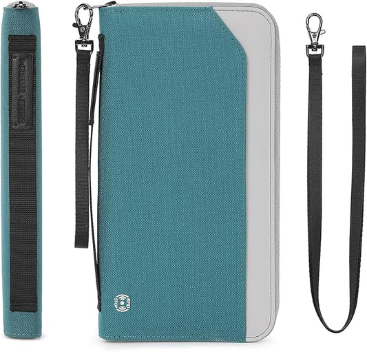Travel Passport Holder for Family - RFID Large Travel Passport Wallet with Airtag & Card Holder Women Men, Lightweight Passport Cover Case Book Travel Document Organizer with Zipper Pocket,Coral Blue