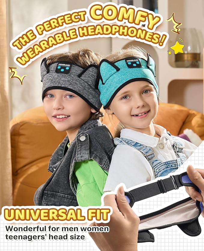KIDSBAND Kids Headphones, Bluetooth Headphones for Kids with Adjustable Headband, 3.5 MM Jack for School, Foldable On-Ear Headset for Girls Boys Children, Kindle Tablet Cellphones Airplane Travel