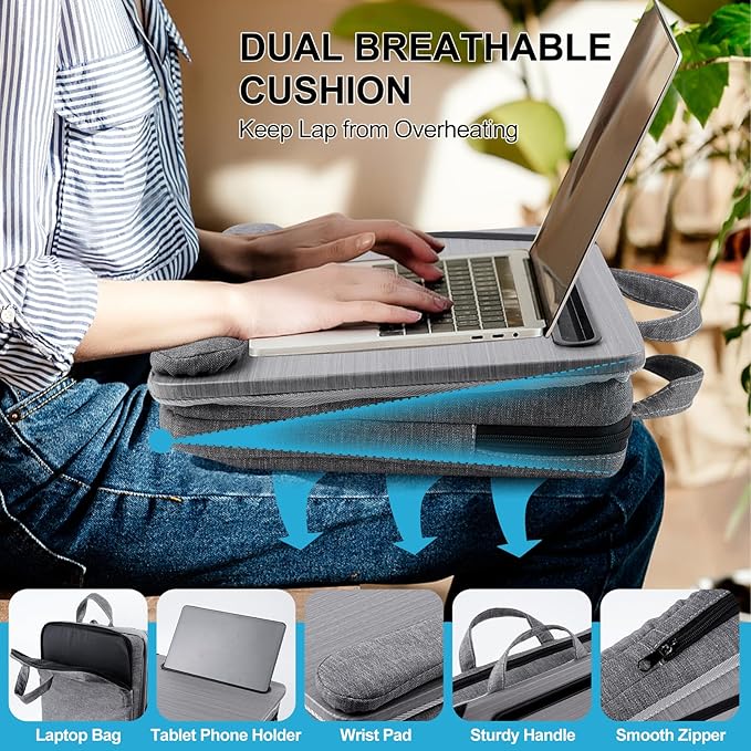 Cloudtrip Portable Lap Desk with Cushion and Storage Bag - 15.6 in Laptop Storage Home Office Workstation for Couch or Bed, Computer Laptop Stand