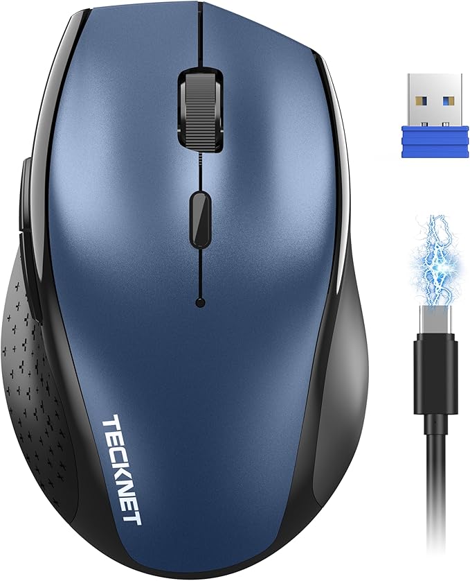 TECKNET Wireless Mouse Rechargeable,Mouse for Laptop Computer,2.4G USB Computer Mice Wireless,6 Button 6400 DPI Ergonomic Silent Mice,Portable Cordless Travel Mice-Wide Compatibility