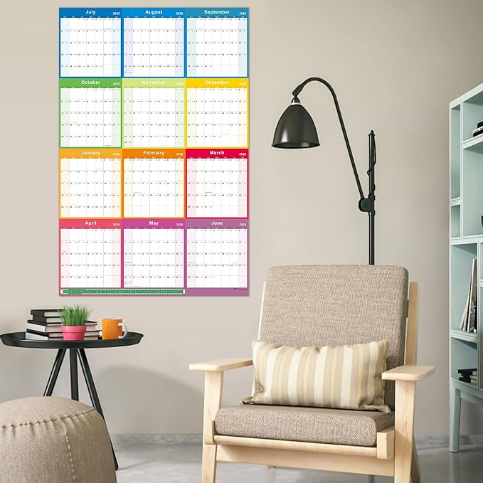 2025-2026 Yearly Wall Calendar - annual calendar 2025-2026, 2025-2026 Yearly Wall Calendar&Planner with Thick Paper, July 2025 - June 2026, X Large, 34.7" x 22.8", 2025-2026 Yearly Planner (2025-2026 Yearly Wall Calendar - Colorful)