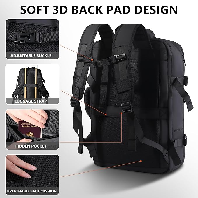 Vacuum Backpack Travel,80L Exapandable Air Compression System,Water Resistant & TSA Anti Theft,Strong Sealing,Available for boarding, Ideal for Travel/Laptop, Black(Vacuum Pump Included)