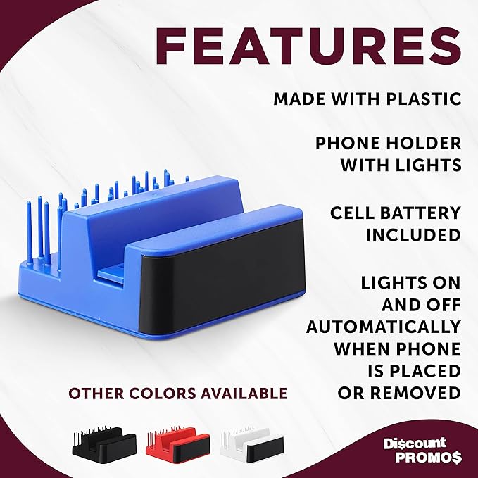 DISCOUNT PROMOS Light Up Logo Phone Stands Set of 10, Bulk Pack - Essential Smartphone Accessory, Perfect for Office and Home - Blue