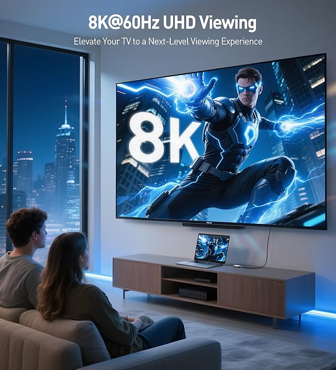 Cable Matters 48Gbps USB C to HDMI 2.1 Adapter with 140W Charging for MacOS, Windows, Supports [4K@240Hz /8K@60Hz HDR], Thunderbolt to HDMI Adapter, Compatible for MacBook, XPS, NO VRR Support