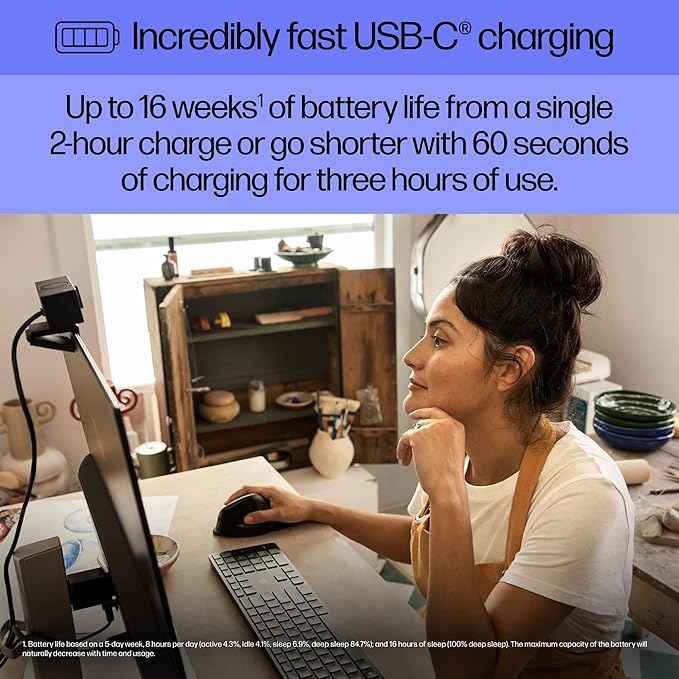 HP 920 Ergonomic Vertical Mouse Wireless Bluetooth 5.3 & USB Dongle, 5 Programmable Buttons, 16 Week Battery, Multi-Device, Multi-OS