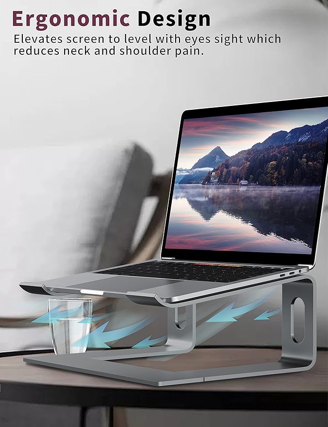 ALASHI Laptop Stand for Desk, Aluminum Computer Riser, Ergonomic Notebook Holder, Detachable Metal Laptops Elevator, PC Cooling Mount Support 10 to 15.6 Inches Notebook, Grey