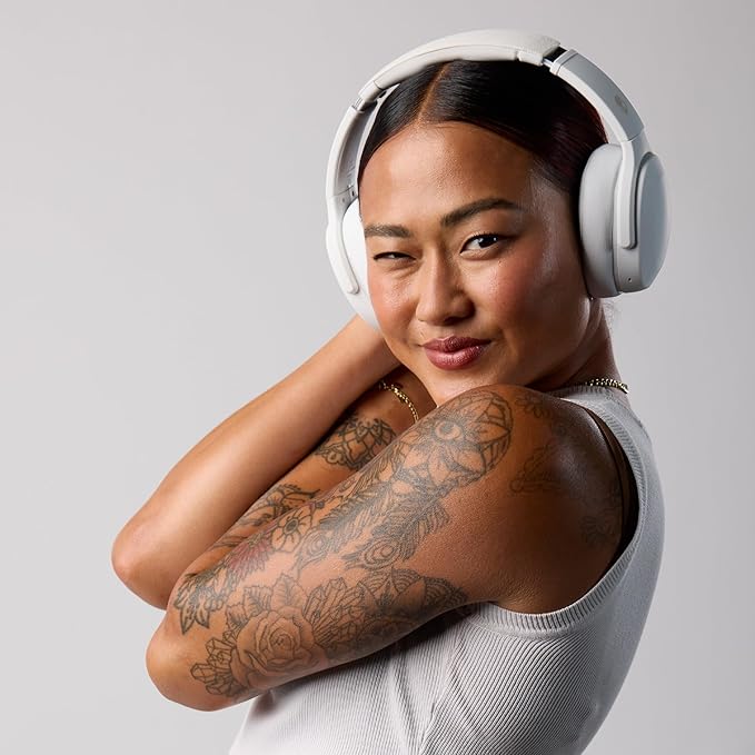 Skullcandy Crusher Evo Wireless Bluetooth Headphones with Multi-Sensory Bass, Noise Isolating Over-Ear Fit, Up to 40 Hours Battery, Microphone for iPhone Android - Bone