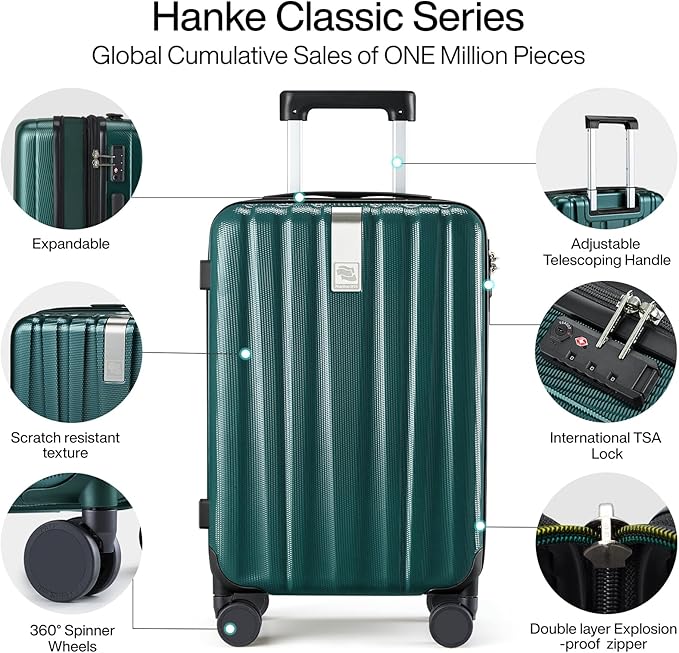 Hanke Expandable Hard Shell Luggage Sets 2 piece Carry on Luggage with Wheels Suitcases Lightweight Checked Travel Luggage Rolling Large Suitcase Travel Luggage Bag Woman Men 20/29 IN(Blackish Green)