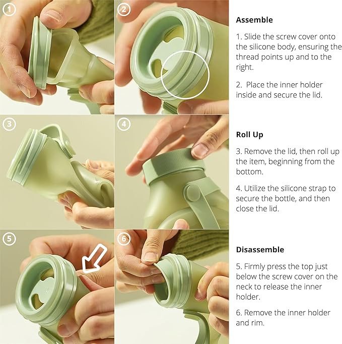 BLUE GINKGO Collapsible Water Bottle – Lightweight, Foldable Silicone Bottle for Travel, Hiking, and Camping (16.9oz, Made in Korea, Blue)